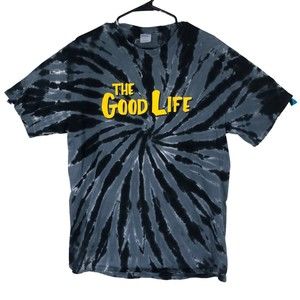 The Good Life Tye Dye Navy & Grey T-Shirt Pinwheel Print SZ L